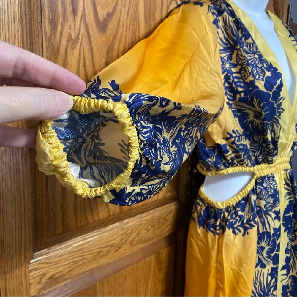 Sandro Willow Maxi Dress Yellow Blue Floral Pullover Boho Artsy Women’s Sz 2 - Picture 13 of 16